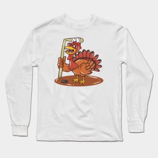 Turkey With Ice Hockey For Thanksgiving Long Sleeve T-Shirt